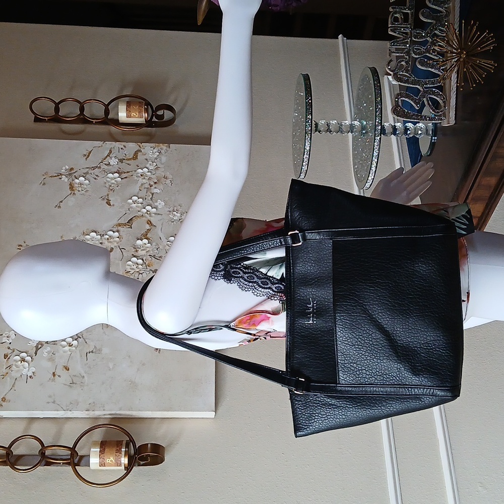 Nicole Miller New York Black Faux Leather  Tote Bag